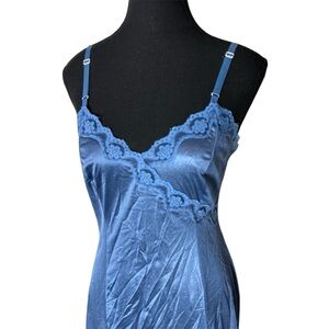 JANICE YOUNG Vintage Blue Slip Dress Chemise Negligée Lace Papillon Blanc Sz 34